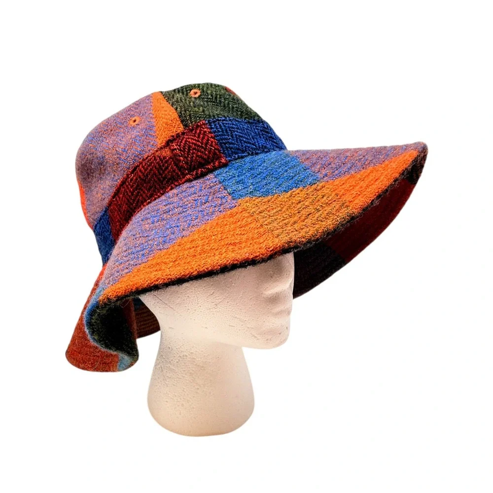 LL Bean Womens Wool Patchwork Bucket‎ Hat Multi Color Herringbone S/M
